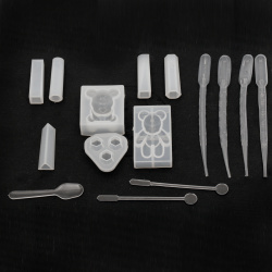 Комплект силиконови молдове за леене на бижута от епоксидна смола и инструменти за работа