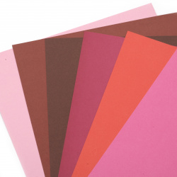 Картон 250 гр/м2 двустранен гладък А4 (21x 29.7 см) Berry Shades 6 цвята розово-червена гама -6 броя