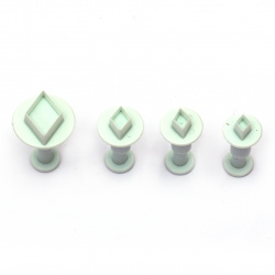 Set of shapes, cutters 25x17 mm 18x10 mm 12x0.8 mm 0.9x0.6 mm with piston 35 mm rhombus -4 pieces
