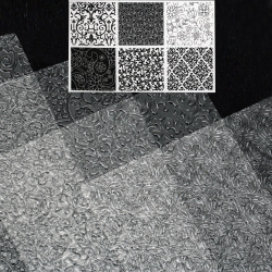 Set of embossed textural stencil pads 255x180 mm different floral flowers and lace -6 pieces
