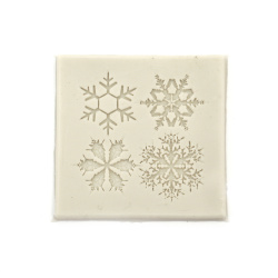 Silicone Mold, Shapes: 4 different Snowflakes, 69x70x5 mm