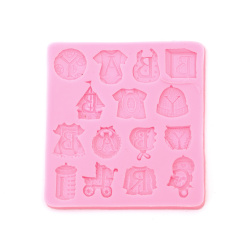 Silicone Mold 103x109x7 mm, Shapes: Baby Boy & Baby Girl Clothes & Toys