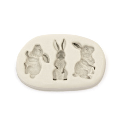 3D Bunny Shaped Silicone Mold, with 3 three-dimensional Rabbits, Easter Bunnies, 81x51x14 mm