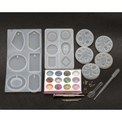 A Set of Silicone Molds for Casting Epoxy Resin Jewelry and Tools for Crafting