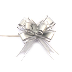 Silver Colored Pull Bow Ribbon, 460x29 mm, from Organza and Textile - 10 pieces