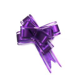 Decorative Pull Bow Ribbon, 460x29 mm, from organza and textile, color Purple - 10 pieces