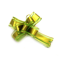 Self-tie Pull Bow Ribbon, 460x29 mm, organza and textile, color yellow-green - 10 pieces