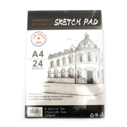 Sketchbook A4, Fine Texture Sketch Pad, 120gsm, Size: 21x29.7cm, 24 sheets