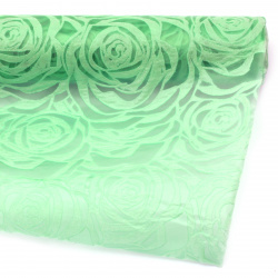 Textile embossed paper roses 53x450 cm green