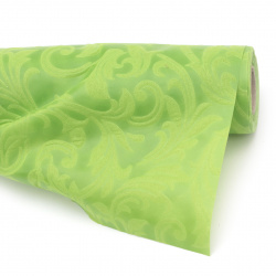 Textile paper embossed ornaments 53x450 cm color green