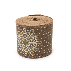 Jute-Dekoband mit weihnachtlichem Schneeflocken-Druck, 60 mm x ca. 6 m