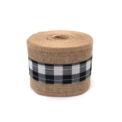 Základ pre aplikácie, jutová dekoračná stuha s textilným akcentom, 60 mm x 6 m