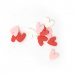 Елементи за декорация фимо 5x5x1 мм сърце АСОРТЕ бяло червено розово -20 грама