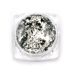 Фолио на люспи за ефект натрошено стъкло в бурканче цвят сребро -3 мл ~1 грам