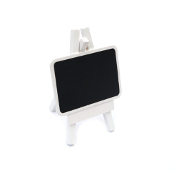 Mini Wooden Tripod Stand: 60x120 mm, White with Rectangular Blackboard: 85x65 mm