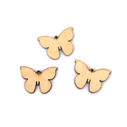 Pandantiv fluture din lemn 32x23x3 mm culoare naturală - 20 bucăți