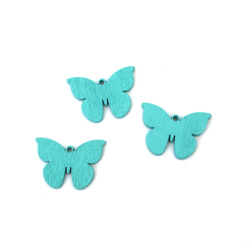 Pandantiv fluture din lemn 32x23x3 mm culoare albastru deschis - 20 bucăți