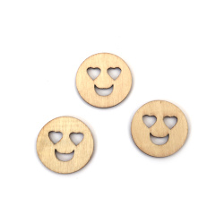 Ξύλινο στοιχείο emoticon με μάτια σε σχήμα καρδιάς 30x3 mm φυσικό χρώμα - 20 τεμάχια