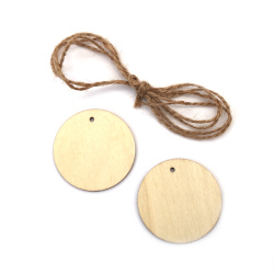 Wooden Circle Hanging Charms – Natural Finish with String – 50x3 mm, Pack of 6 – Great for DIY Crafts, Gift Tags & Decorative Creations