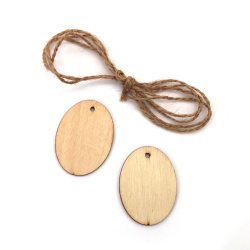 Charming Wooden Oval Hanging Charms – Natural Finish with String – 50x3 mm, Pack of 6 – Great for DIY Crafts, Gift Tags & Decorative Creations