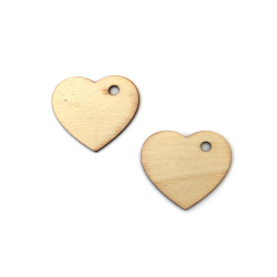 Pandantiv inimă din lemn 35x40x3 mm culoare naturală - 16 bucăți