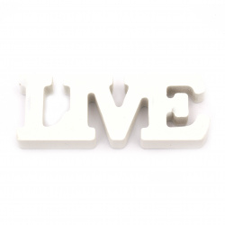 Inscripție din lemn „LIVE” 100x40x12,5 mm alb