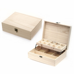 Unfinished Wooden Organizer Box on two Levels for Decoration and Storage / 275x215x86 mm
