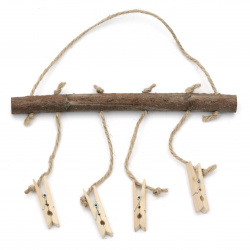 Wooden twig for decoration with twine and 4 clamps 200x245 mm
