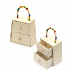 Cabinet type bag with two drawers 137x107x140x70 mm color white and a handle of colored beads