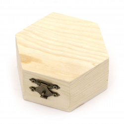 Wooden box with metal clasp hexagonal 90x80x40 mm