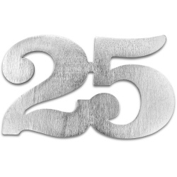 Anniversary Number 25 Made of Plywood, 19.5x12 cm, Painted Silver Color, with a Hole of approximately 3 mm