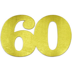Anniversary Number 60 Made of Plywood, 25.5x15 cm, Painted Gold Color, with a Hole of approximately 3 mm