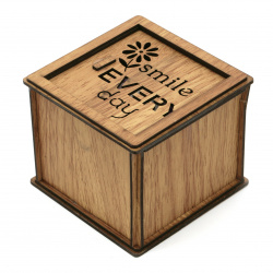 Ξύλινο κουτί για σουβενίρ με τριαντάφυλλο 78x92 mm με smile επιγραφή