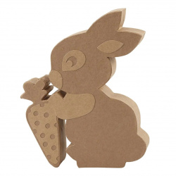 Papier-Mâché Standing Rabbit Figure, 15x18x2.5 cm with Attached Details