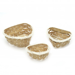Heart-Shaped Woven Basket Set, 3 Pieces, Sizes 150x130x70 mm, 130x115x60 mm, 110x95x55 mm