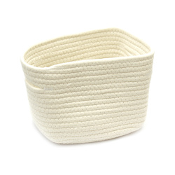 Woven Cotton Basket, White, 160x220x170 mm