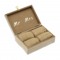 Wooden Box for Wedding Rings, 150x105x50 mm, with a Burlap Pillow