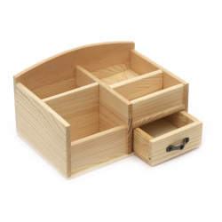 Wooden Organizer, 185x130x85 mm, with Four Compartments and a Drawer