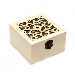Wooden Box, 120x120x70 mm, with Ornaments