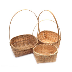 Set of Wicker Baskets 230x190x360, 210x170x340, 190x140x320 mm, Natural Color - 3 Pieces