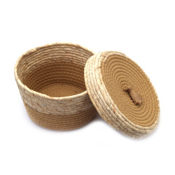 Wicker Basket Made of Cotton and Raffia with Lid, 235x150 mm, Beige Color