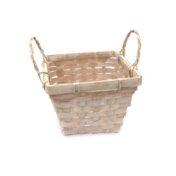 Wicker Whitewashed Planter with Handles and Plastic Insert 150x100x120 mm, White Color