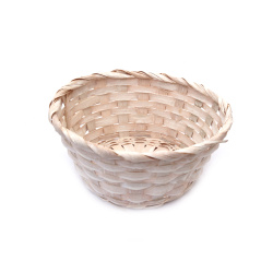 Whitewashed Wicker Basket, 180x85x130 mm, White Color