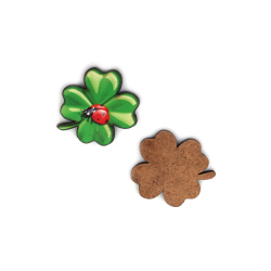 MDF Clover & Ladybug Charm for Decoration 34x30x3 mm - Pack of 5