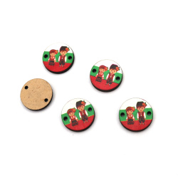 Conector rotund din MDF, tricolor, cu motiv tradițional (cuplu), 16x3 mm, orificiu 1,5 mm - 10 bucăți