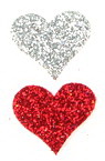 Inimă de brocart argintiu și spumă roșie / material EVA / 19x2 mm -20 bucăți