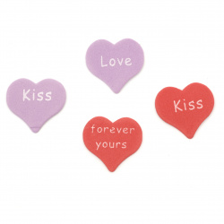 Foam hearts /EVA foam material/ with inscription 28~30x28 ~30x2 mm self-adhesive, mix colors,  assorted -10 pieces