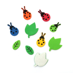 Self-adhesive Foam Ladybugs and Leaves /EVA material/ 45 mm mixed colors -48 pieces