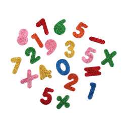 Self-adhesive Foam Numbers and signs /EVA material/ with brocade 33 mm mixed colors -66 pieces