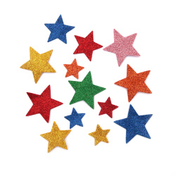 Самозалепващи звезди фоам /EVA материал/ с брокат от 33 до 60 мм микс цветове -27 броя